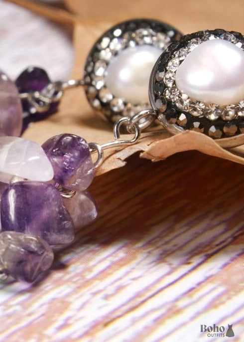 Pendientes bohemios, pendientes colgantes, color lavanda y morado